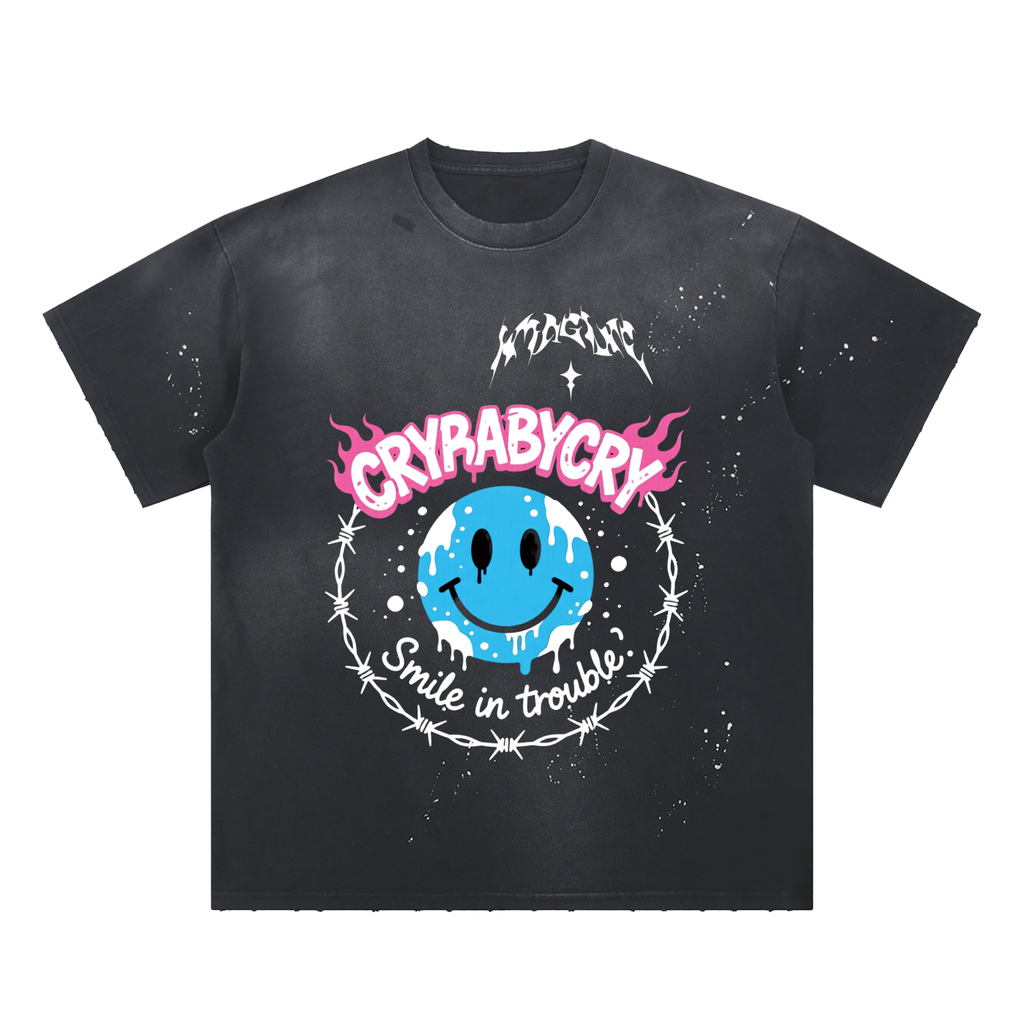 Hand-Frayed Sunfade Paint Splatter T-Shirt